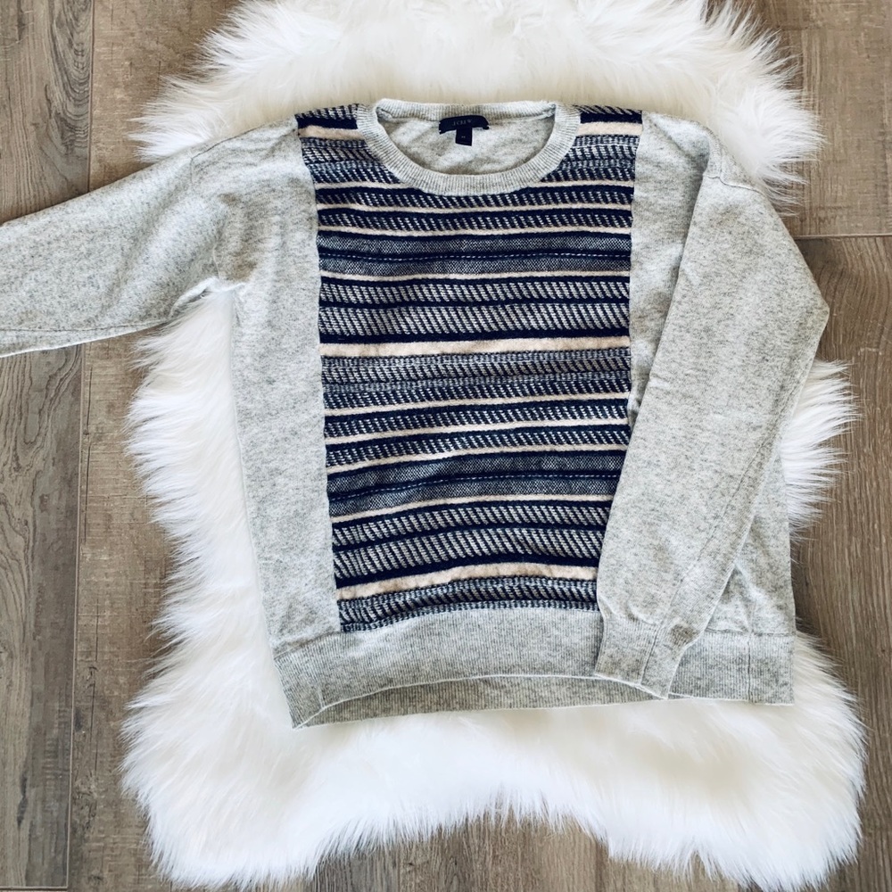 J Crew Textured Stripe Gray Sweater